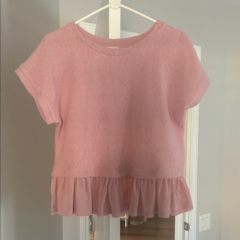 Pilcro pink blouse/sweater Small, from Anthropologie, ruffle/peplum hem like new